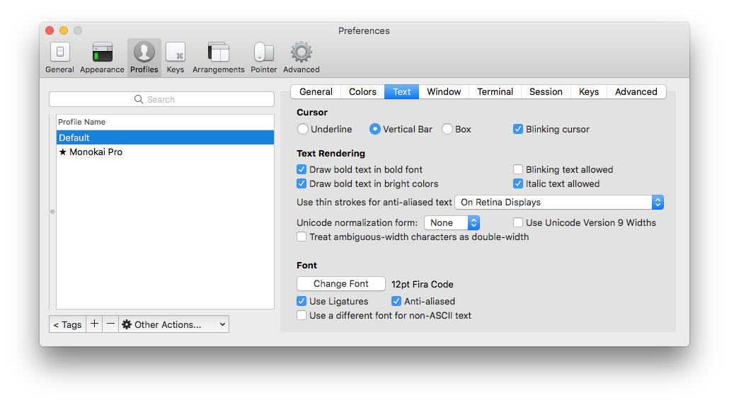 Customization options for iTerm 2